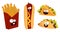 Fast food. a large set of characters. Hot dog, hamburger, sandwich and tacos. Cute cartoon food. Vector illustration