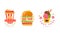 Fast Food Logo Design Set, Takeaway Coffee, Burger, Ice Cream Cartoon Vector Illustration