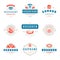 Fast food logos set vector illustration good for pizzeria or burger shop and restaurant menu badges with food silhouette