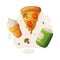 Fast Food Lunch with Cooked Pizza Slice, Vanilla Ice Cream and Soda Drink Vector Composition