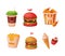 Fast Food Meal and Dinner with Coffee Cup, Hamburger, Chicken Legs Bucket, French Fries and Ice Cream Vector Set