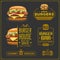 Fast food menu. Burger emblems, labels and design elements. Burger house logo design template.