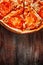 Fast food menu italian pizza wooden background