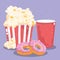 Fast food menu restaurant unhealthy takeaway soda cup popcorn and donuts