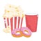 Fast food menu restaurant unhealthy takeaway soda cup popcorn and donuts