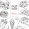 Fast Food Menu Sketch Outline Vector Illustration