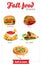 Fast food menu. Watercolor pictures