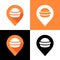 Fast food pin point icon, hamburger shop location symbol, burger map logo template elements