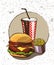 Fast food poster in retro pop art style. Vector comic illustration. Concept graphic background with burger