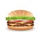 Fast Food Realistic Burger Vector. Hamburger Icon With Meat, Lettuce, Cheese And Tomato. Isolated