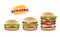 Fast Food Realistic Burger Vector. Set Hamburger Fast Food Sandwich Emblem Realistic Isolated On White Background Illustration