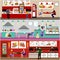 Fast food restaurant interior vector illustration. Banners set in flat design. Ice cream cafe. Eatery menu