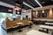 fast-food restaurant with minimalist decor, clean lines and a mix of natural and artificial lighting