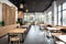 fast-food restaurant with minimalist decor, clean lines and a mix of natural and artificial lighting