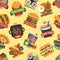 Fast food restaurant product seamless pattern background meal hamburger