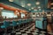 fast food restaurant with retro interior, featuring iconic 50s diner design elements