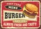 Fast food retro advertisements signs design with tasty burger graphic