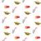 Fast food seamless pattern with cheeseburgers vegetables, french fries, soda