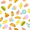 Fast food seamless pattern on white background