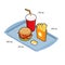 Fast food set. Calorie dishes. Big fresh hamburger. Delicious Fr