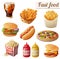 Fast food. Set of cartoon vector food icons isolated on white background