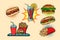 Fast food set collection hot dog Burger Cola French fries drink