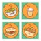 Fast food signs set, flat design. Soup, coffee, hamburger and falafel icons. Vector illustrations