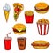 Fast food sketch set with burger, drink, dessert