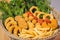 Fast Food Snack Basket with Onion Rings and Falafel