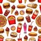 Fast food snacks and desserts seamless pattern