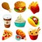 Fast food take away food icon set