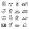 Fast food, Take away, Package icons for delivery.