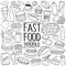 Fast Food Traditional Doodle Icons Sketch Hand Made Design Vector