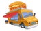 Fast Food Truck vector drawing, food truck drawing sketch with hamburger on the roof, food truck logo