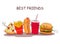 Fast food. Vector illustration of fast food. Cute best friends picture with the image of fast food. Image fast food in vintage sty