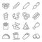 Fast food vector line icon set. Including Chinese noodle box, Taco, nuggets, chips, Rolls, Soft drink and more