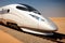 Fast futuristic train at ride. High speed train