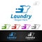 Fast Laundry Dry Cleaners Logo with Clothes, Water and Washing Concept