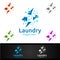 Fast Laundry Dry Cleaners Logo with Clothes, Water and Washing Concept