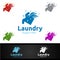 Fast Laundry Dry Cleaners Logo with Clothes, Water and Washing Concept