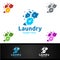 Fast Laundry Dry Cleaners Logo with Clothes, Water and Washing Concept