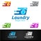 Fast Laundry Dry Cleaners Logo with Clothes, Water and Washing Concept