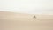A fast military motorcycle riding through desert dunes