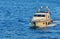 Fast motorboat on a blue water.