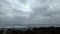 Fast movement view of winter beach with cloudy sky and bad weather