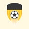 Fast Moving Soccer Ball Against Black And Yellow Shield