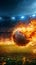 Fast moving soccer ball engulfed in flames races toward stadium field