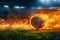 Fast moving soccer ball engulfed in flames races toward stadium field