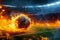 Fast moving soccer ball engulfed in flames races toward stadium field