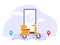 Fast online delivery. Shipping packages or postal packages according to the location provided. Vector illustration in flat style
